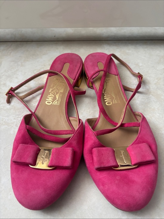 Salvatore Ferragamo Shoes - Salvatore Ferragamo Fuchsia Suede Bow Slingback Sandals